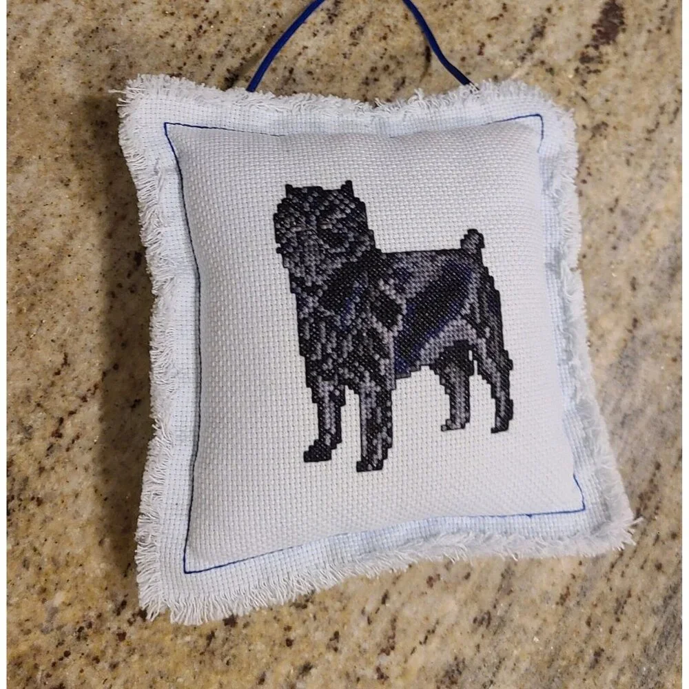 Affenpinsch Needlepoint Cross Stitch Mini Pillow Door Knob Hanger Blue Fur Baby